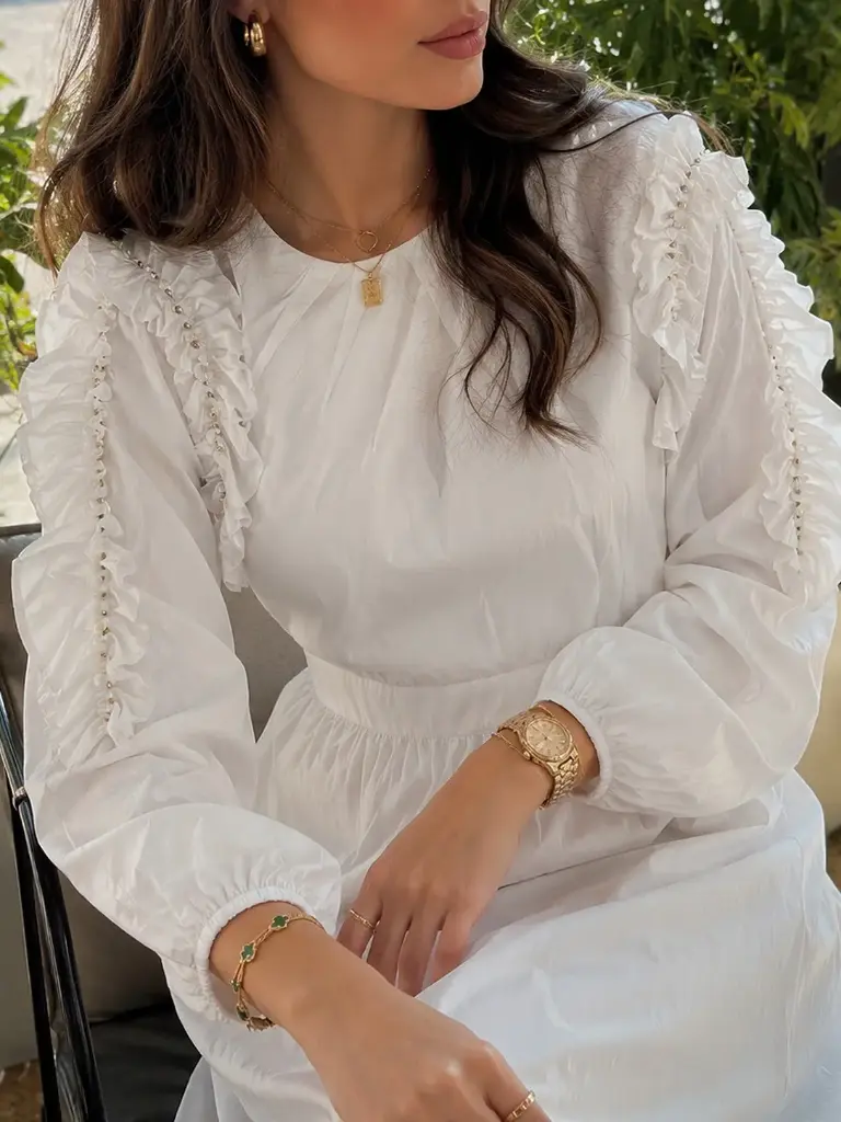White Pearl Embellished Maxi Dress