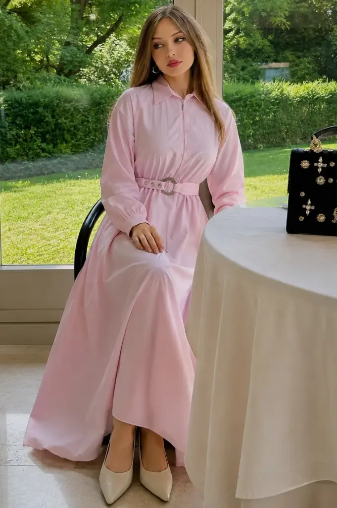 Candy Pink Zip Dress with Belt