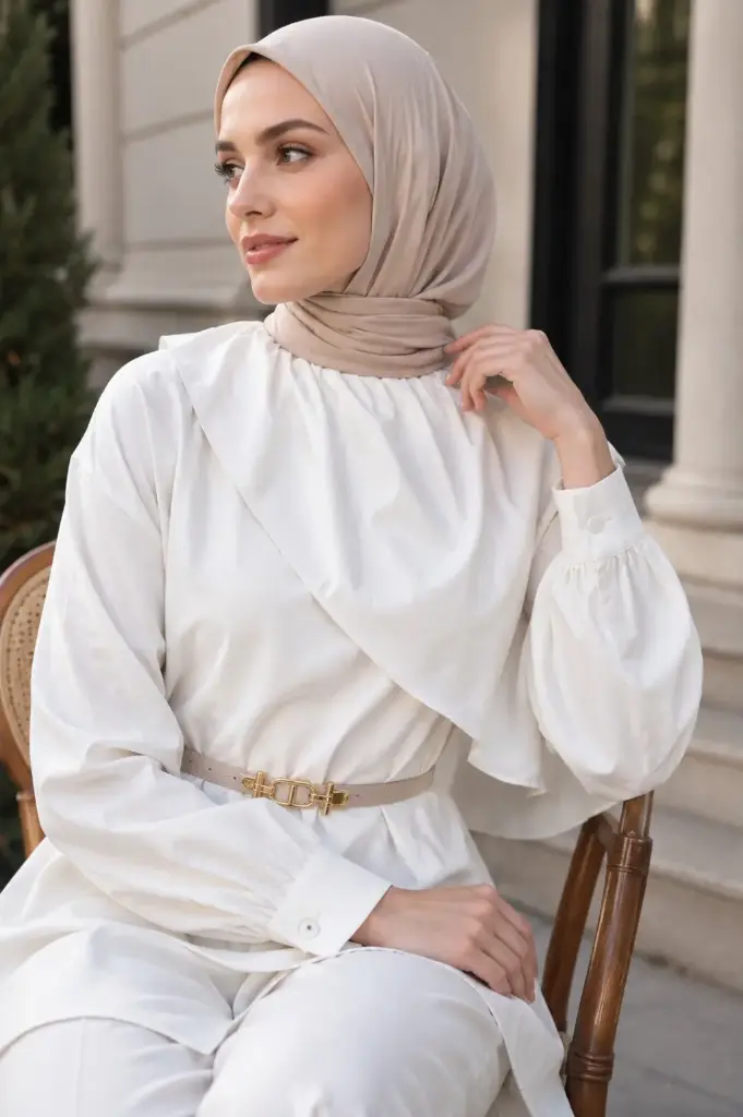 Layered Ivory Cape Suit with Belt