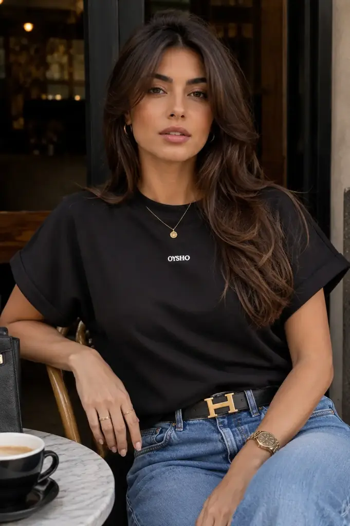 Oysho Black Cap Sleeve T-shirt