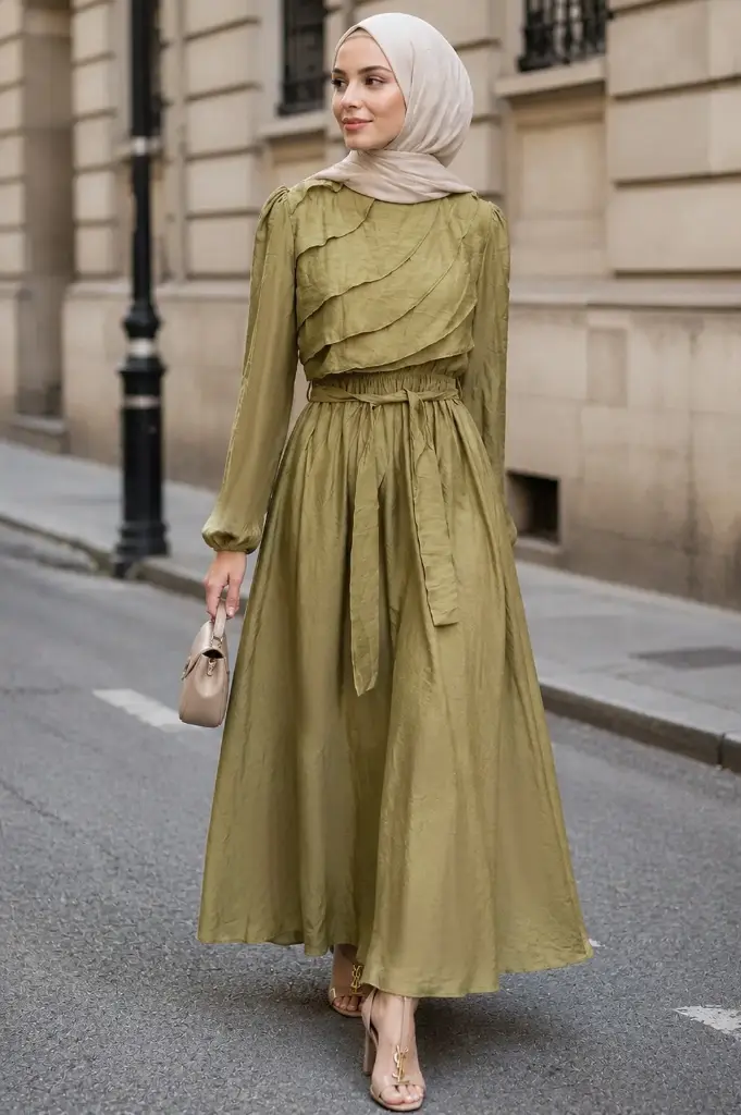 Tiered Olive Tencel Maxi Dress