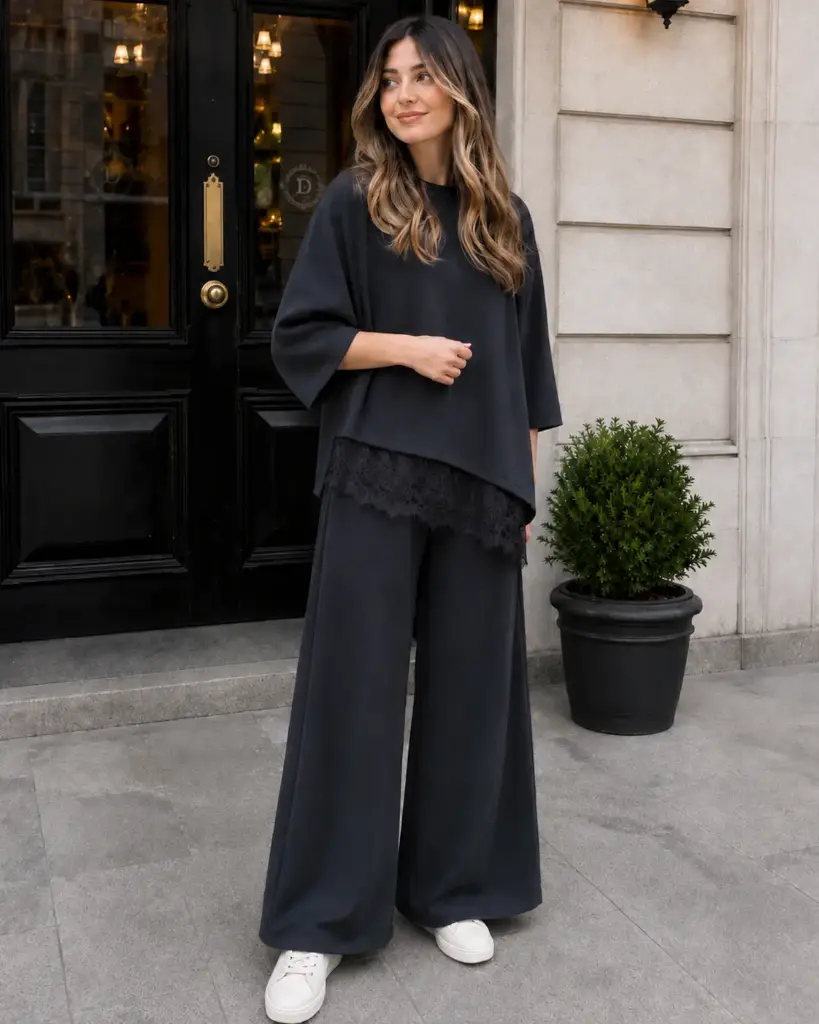 Cassy 3/4 Sleeve Lace Border Lounge Suit