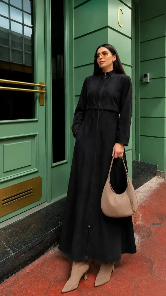 ZIBA Suede Stitch Coat Abaya