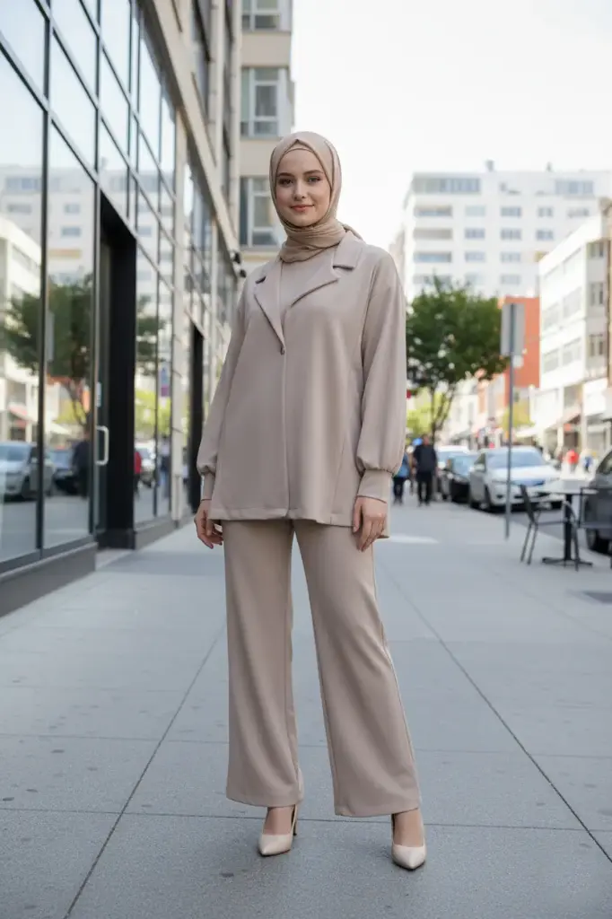 Beige Modal Knit Jacket & Pants