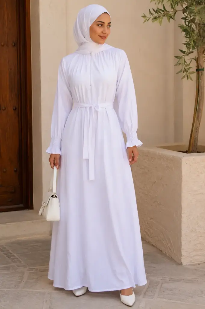 Frilled Sleeve Abaya with Belt and Zipped Pockets
