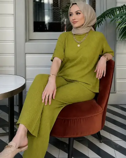 BALI Crinkle Knit Lounge Suit-Chartreuse