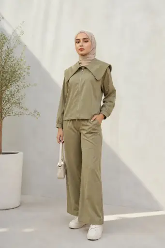 Khaki Efil Satin 2-way Zip Suit 